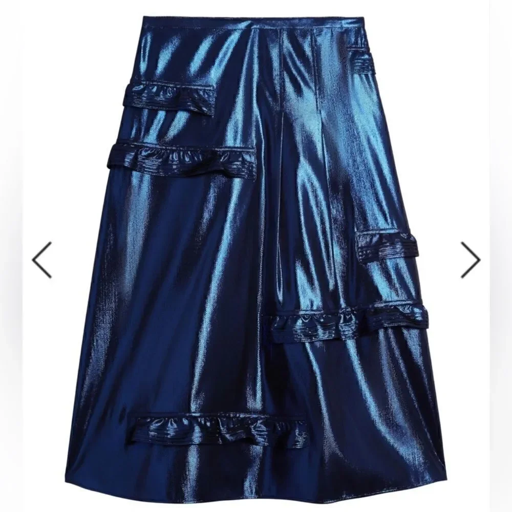 Burberry Women’s midi length silk blend skirt size 6 dark blue NWT - Picture 5 of 16